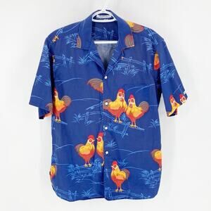 Osi Hawaiian Button Up, Chicken novelty print Cotton USA Made vacation size L